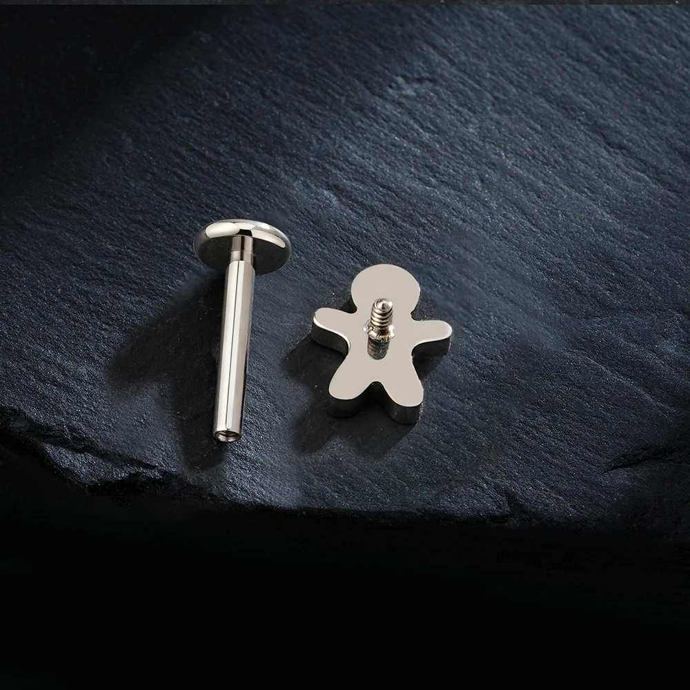 Right Grand ASTM F136 Titanium Cute Gingerbread Man Stud Earring 16G Snowman Cartilage Helix Tragus Flat Back Labret Stud Piercing Christmas Jewelry