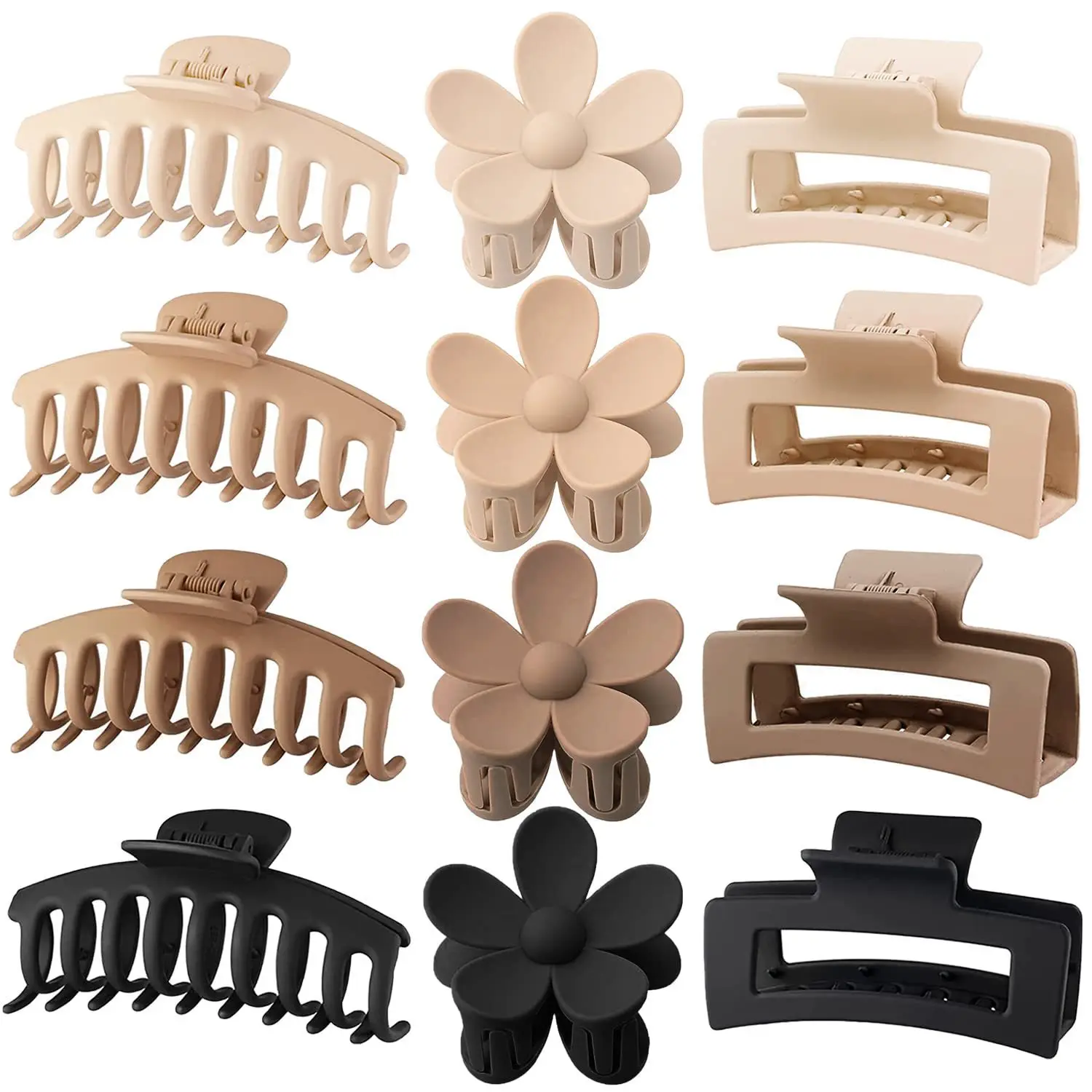 12Pcs Neutral Tone Plastic Hair Claw Clips Set, Large Non-slip Hair Clamps, Matte Hair Accessories for Women Daily Styling