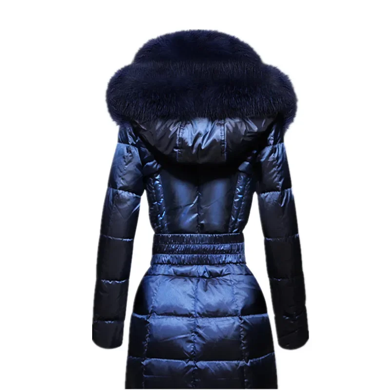 AYUNSUE Fashion Winter Down Jacket Women Fox Fur Collar Slim Warm Down Coat Female Long Parka Ladies Elegant Outwear Hooded 754