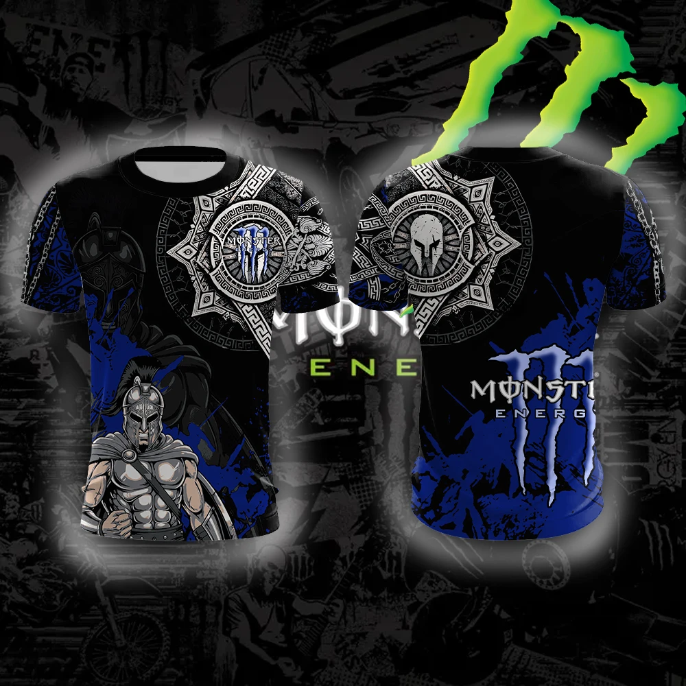 تي شيرت مونستر إنيرجي سبارتان واريور بنمط كلاسيكي حبر رش قوي القتال ذو وجهين مطبوع بأكمام قصيرة #6