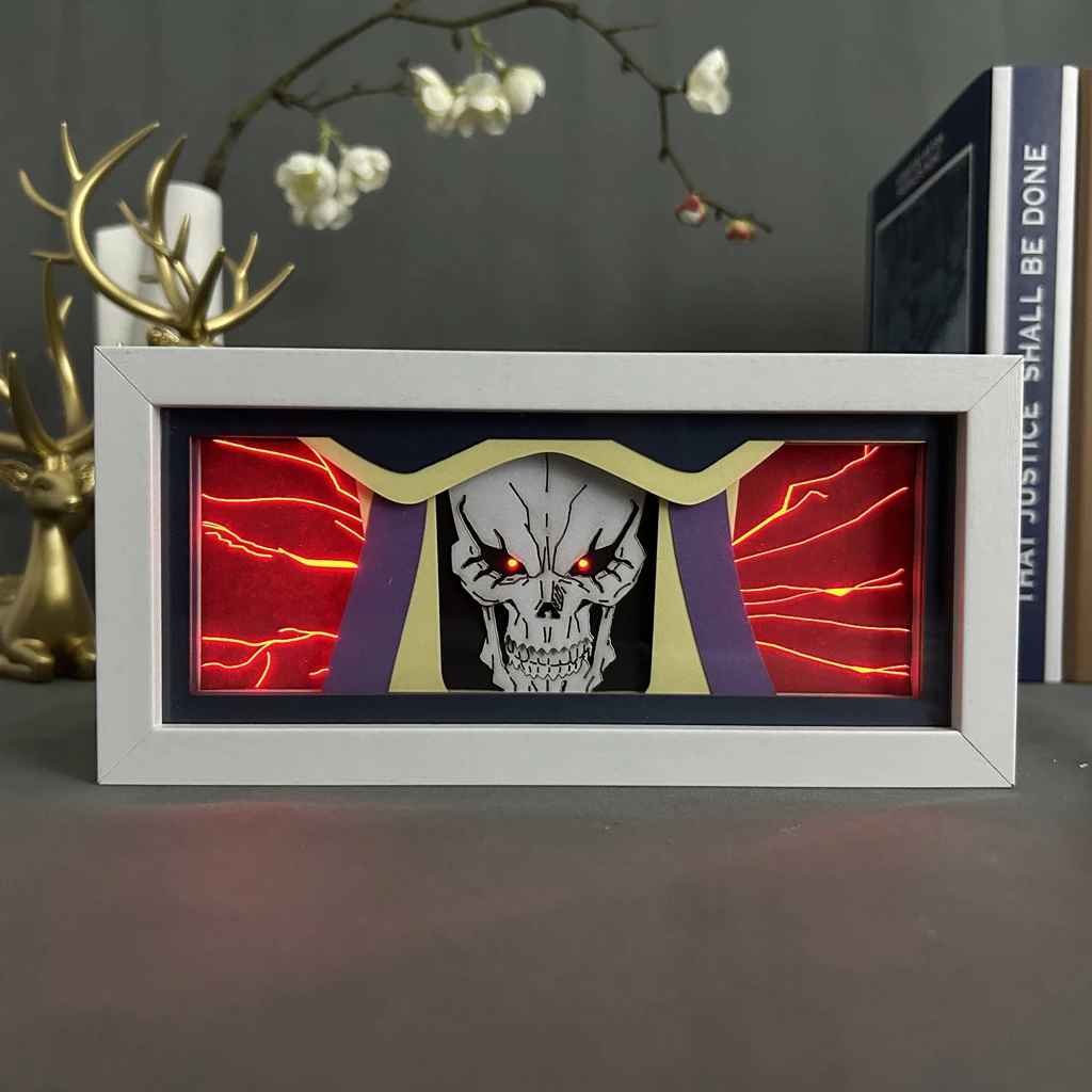 Overlord Ainz Ooal Gown caja de luz Led para decoración Hoom, caja de sombra de corte de papel, regalo para habitación de niños, lámpara de noche, caja de luz de Anime