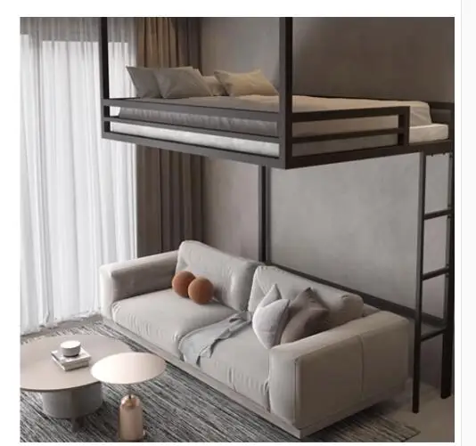 Loft bed Modern wrought iron elevated bed under the upper empty simple small apartment wall hanging bed elevated bed hammock