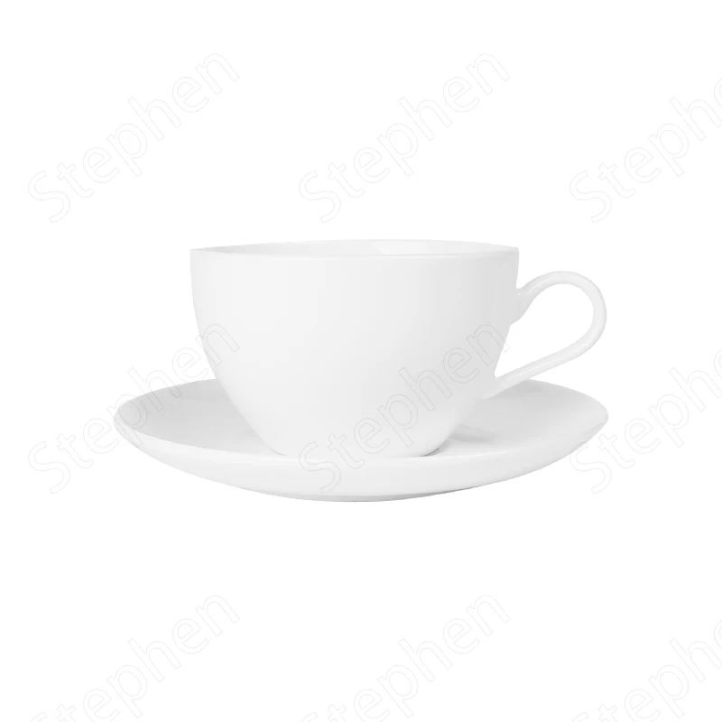 Simple Bone China Coffee Cup with Tray European Modern Latte Lahua Ceramic Mug Pure White Mugs Cafe Restaurant Drinking Utensils