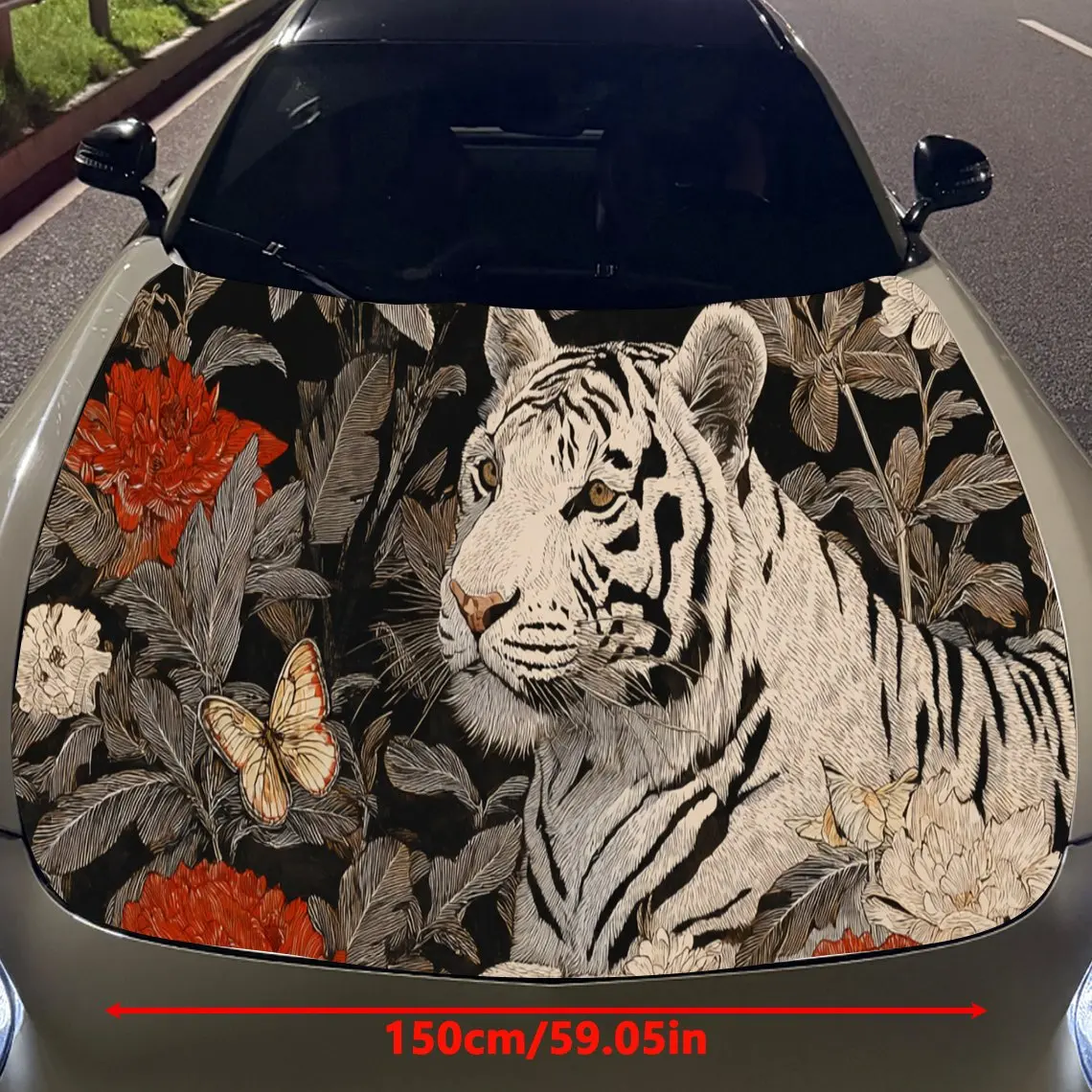 Retro Tiger Flower print,car hood stickers,PVC waterproof Self adhesive car hood sticker,car hood decoration protection stickers