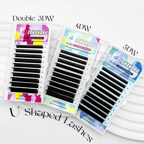 Imagen 2 del producto LAKANAKU Fio U forma YY 3D 4D 5D W extensión De pestañas De Cils fibras tecnológicas suaves W extensión De pestañas Bloom