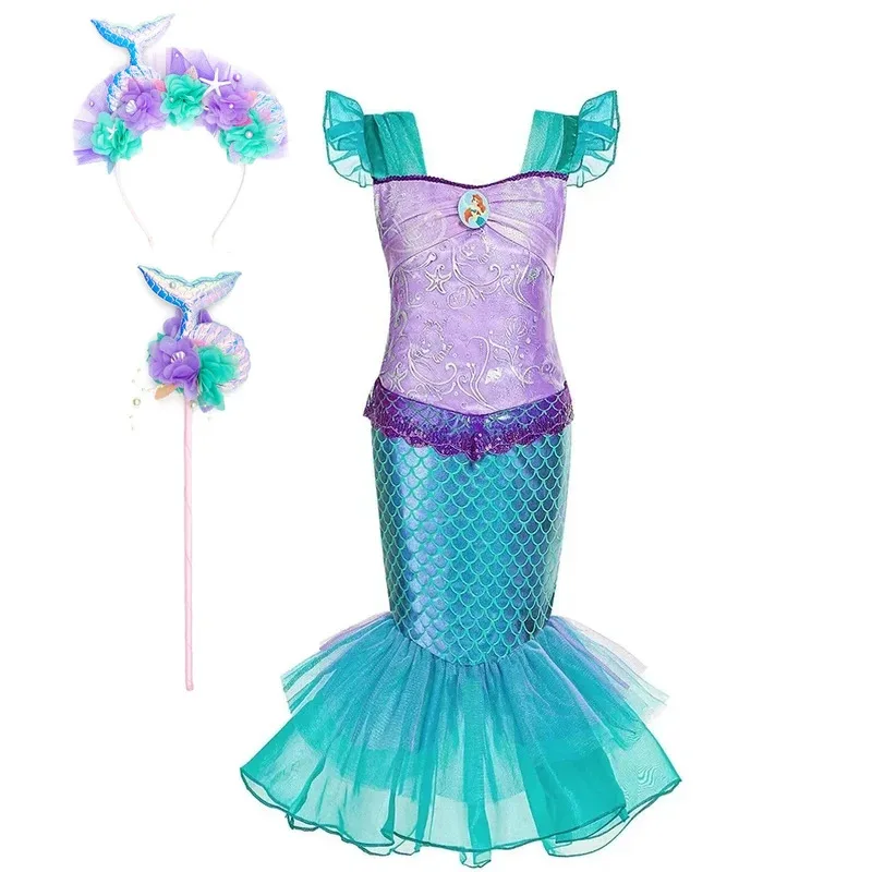 Vestido de sirena para niña, disfraz de princesa para fiesta de cumpleaños para niños, ropa de fantasía de Halloween, vestido elegante de verano