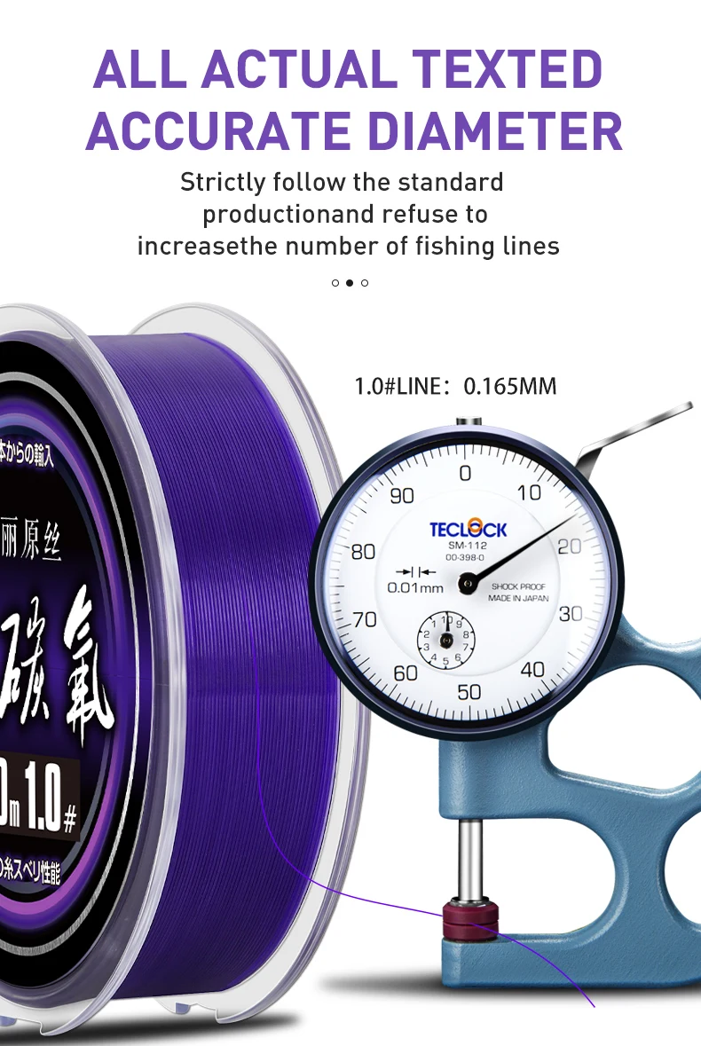 Zukibo toray weiche Flouocarbon-Beschichtung lila Nylon Angelschnur haltbare Mono filament schnur frisch/Salzwasser Japan sinkende Schnur – Detail 9