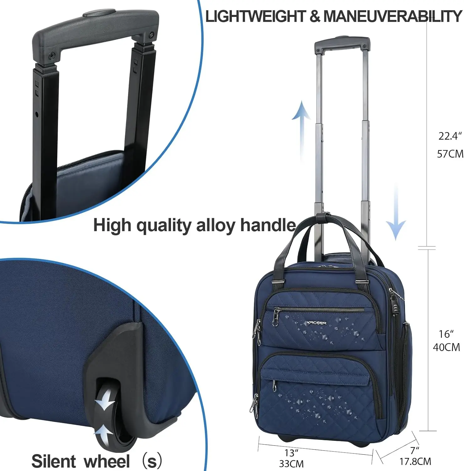 ry On Underseat Multi-Functional, 16-Inch Underseater Lightweight Overnight Suitcase For Women, Navy
