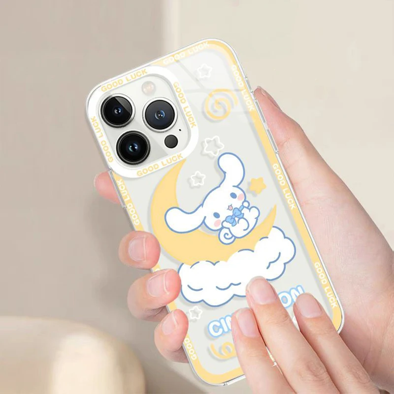 Lovely Sanrio Cinnamoroll Phone Case For Iphone 15 14 13 12 11 Pro Max 7 8 Plus X XR XS Max Girl Gift Transparent Phone Cover