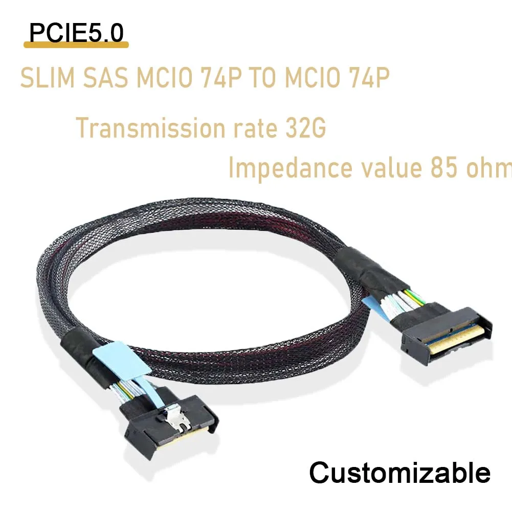 Slim SAS MCIO 74Pin To MCIO 74pin Server Data High Speed Adapter Cable 32Gbps PCIE5.0 Pc Accessories Customizable 0.5/0.7m 85Ohm