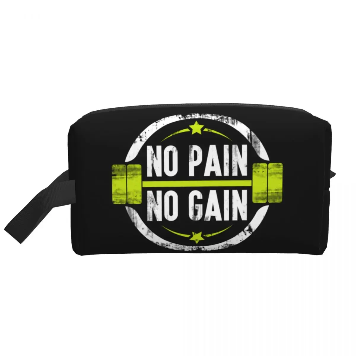 Custom No Pain No Gain Toiletry Bag Women Bodybuilding Fitness Gym Makeup Cosmetic Organizer Lady Beauty Storage Dopp Kit Case