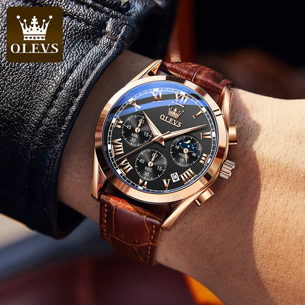 OLEVS 2871 Man Watch Chronograph Waterproof Moon Phase Multifunction Men\'s Wristwatch Luxury Brand Original Quartz Watch for Men