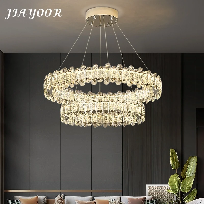 Living Room Villa Crystal Luxury Chandelier Kitchen Island Pendant Light Duplex Ceiling Lamp Modern Pendant Light Changeable