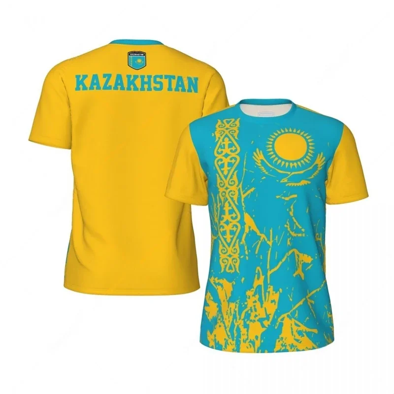 KAZAKHSTAN Flag 3D Print Sport Quick Dry Breathable Men T-shirt Outdoor Football Jersey Team Fan Short Sleeve Summer Top Clothes