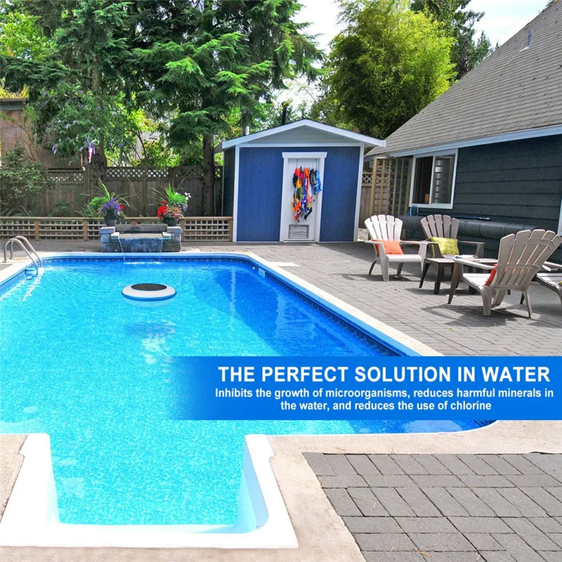 ABHU حمام سباحة يعمل بالطاقة الشمسية مؤين نحاسي فضي لتنقية حمام السباحة مقاومة الطحالب منخفضة الكلور لتنقية السباحة في الهواء الطلق