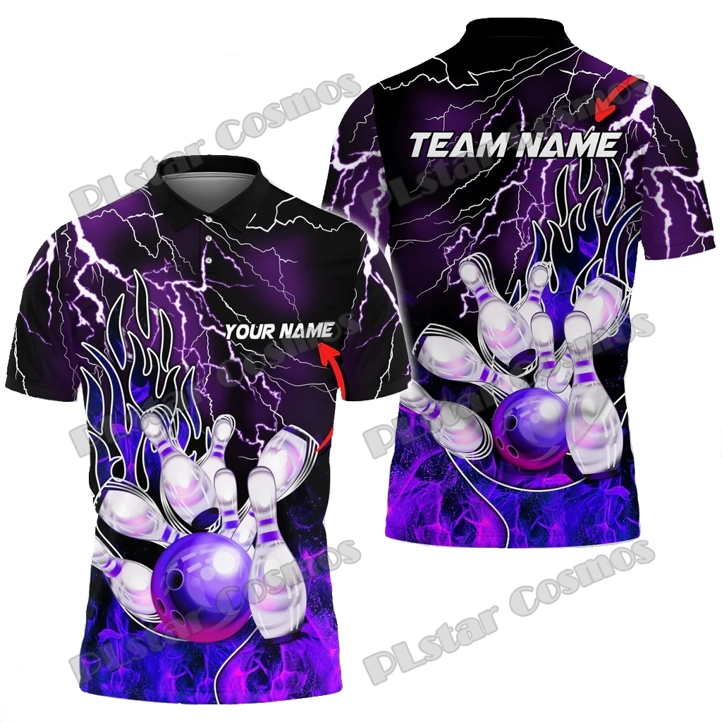 

Bowling Thunder And Fire Pro Multicolor Option Customized Name 3D Printed Men's Polo Shirt Summer Unisex Casual Polo shirt WK224