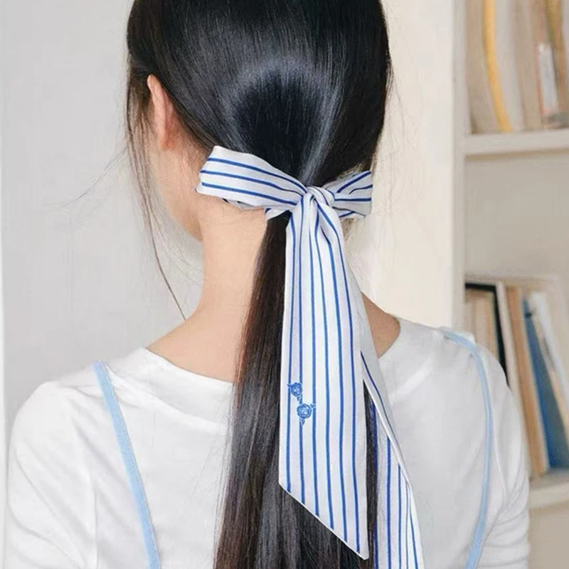 New Luxury Brand Striped Silk Scarf for Women Scarf Bag Hair Skinny Silk Scarves Lady Foulard Neckerchief Handbag Handle Ribbon