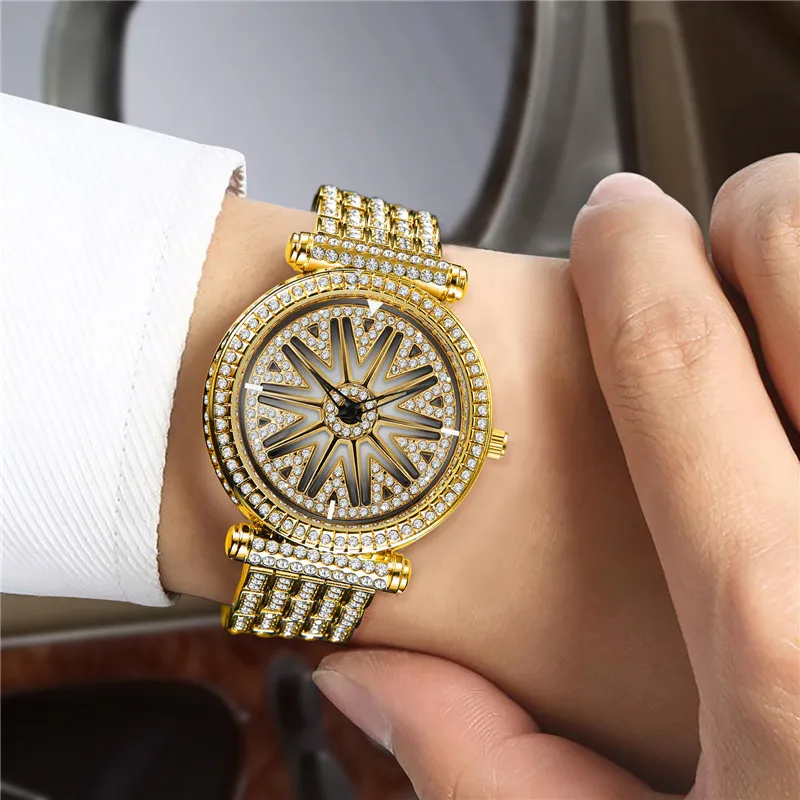 UTHAI CQ180 Fashion Women\'s Quartz Watch Windmill Rotary Dial Inlaid With Brick All-Star Women\'s Quartz Watch