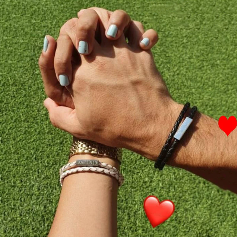 Vnox Casual Personalize Black Genuine Leather Rope Chain Bracelets for Men Women Custom Engrave Make with Charm Clasp Jewelry