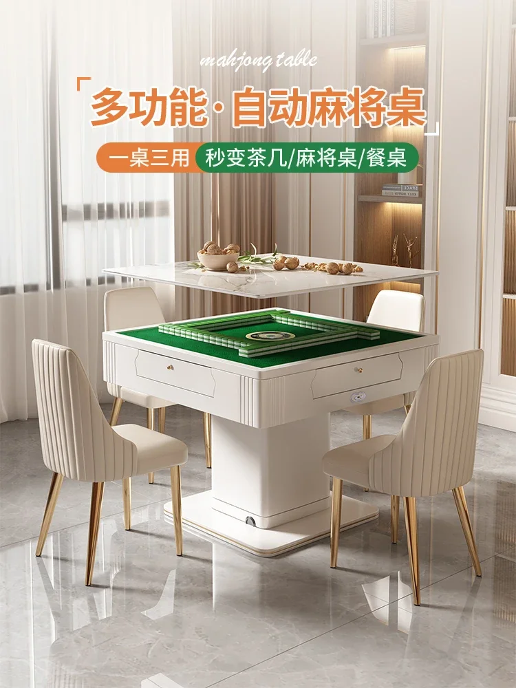 Modern electric lifting three-purpose integrated rock slab mahjong tables and chairs, silent chess and card tables