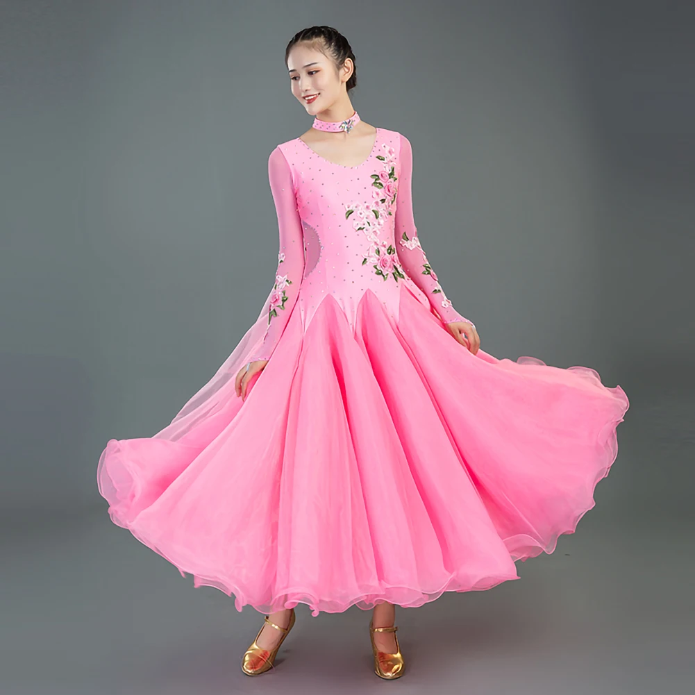 

Waltz Long Sleeve Ballroom Dance Practice Dress Royal Blue Streaming Red Party Women Luxury Women Pink Performance Dress