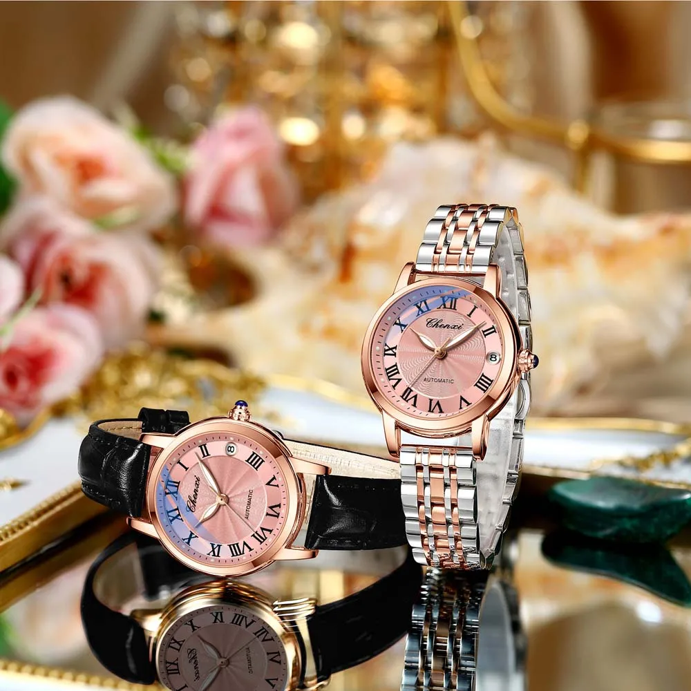CHENXI New Minimalist Women's Mechanical Watch Instagram-Style Niche Retro Artistic Roman Numeral Women's Mechanical Watch Gift
