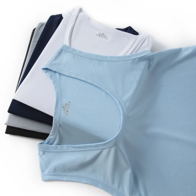 

Men's Solid Color Basic Vest Youth Exercise Sweat-absorbent T-shirt Middle-aged Comfortable Men's Summer Ice Silk Quick Drying