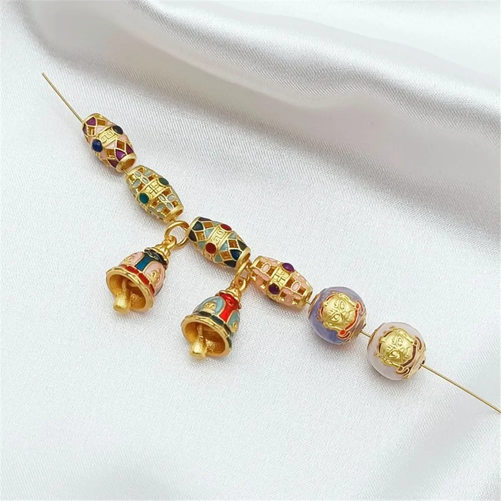 Golden Sand-yellow Wealth God Copper Coin Ball Cross Flower Bucket Bead God Wind Chime Pendant DIY Handcrafted Bracelet Accessor