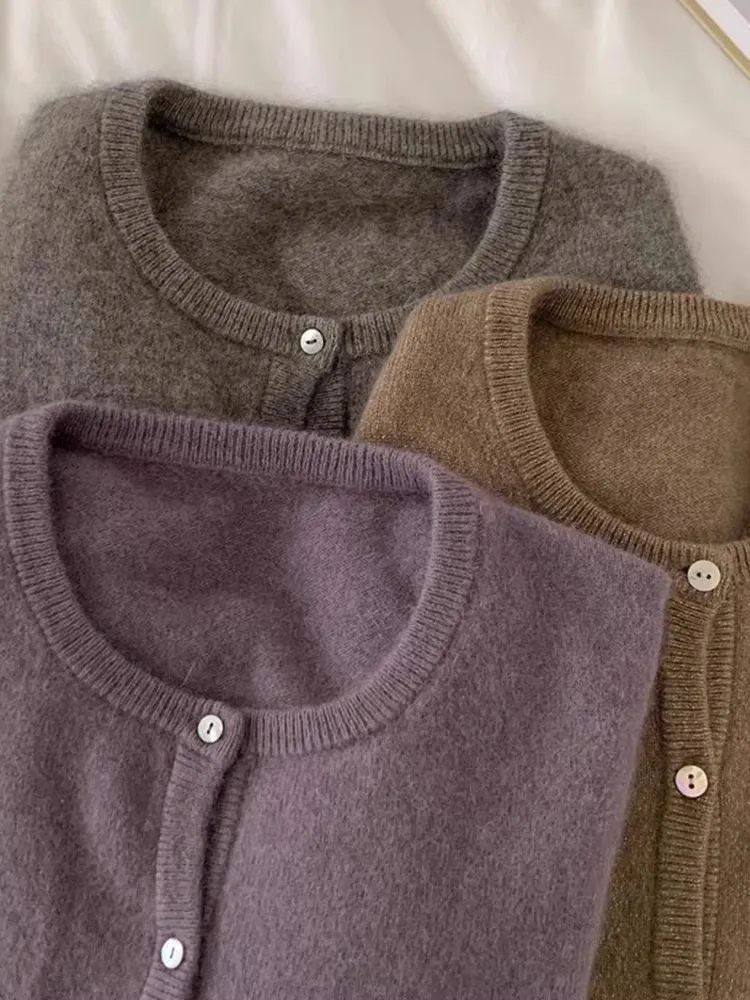 New Women's round Ne Knitted Woolen Cardigan ort Sle Spring Autumn Winter Korean Version Versatile Base Layer Camere ...