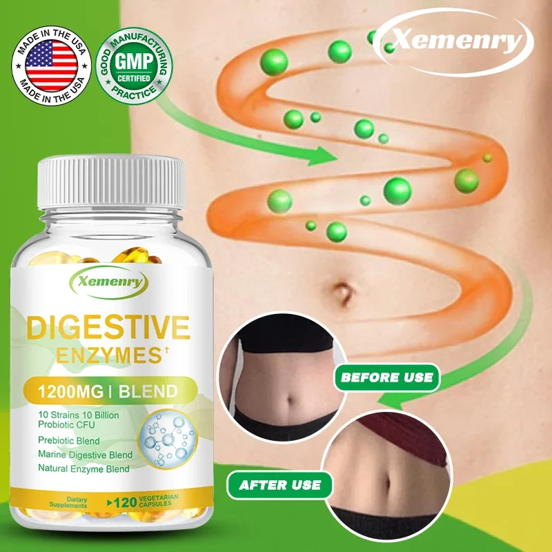 Digestive Enzyme Capsules 1200 Mg - Healthy Weight and Metabolism, Marine Digestive Blend Natural Enzyme Blend