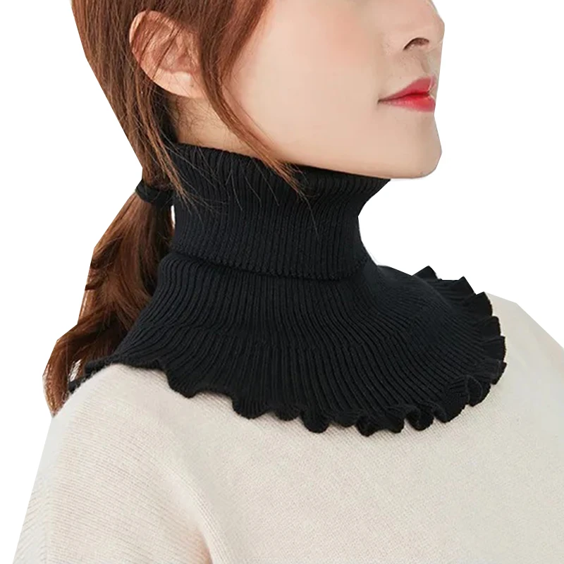 Women Fake Collar Scarf With Wooden Ears Knitted Elastic False Collar Scarf Turtleneck Knitted Fake Collar Detachable Wrap Scarf