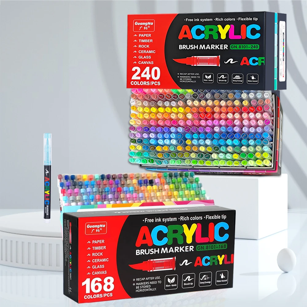 

168/240 Colors Acrylic Paint Markers, Soft Brush Tip Acrylic Paint Pens for Metal Ceramic Stone Rock Painting DIY Art Crafting