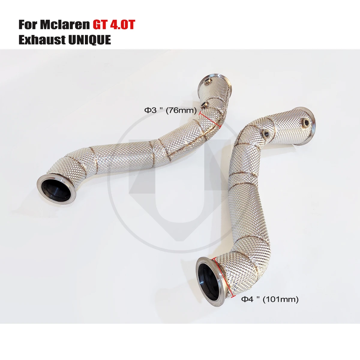 

UNIQUE Designs Mclaren GT 4.0T T304 stainless steel Catless sports WITH HEAT SHIELD Downpipe