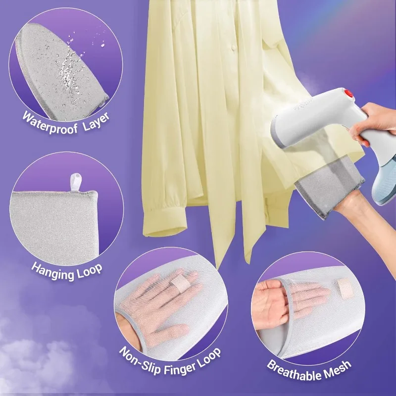 مكواة بخار للملابس المحمولة مع قفازات كي الفرشاة، مكواة بخار للملابس بقدرة 1350 وات مع خزان 380 مل، مكواة بخار من القماش المحمولة بإيقاف تلقائي