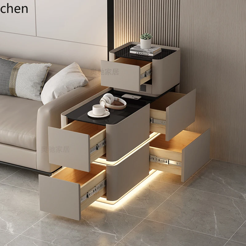 

HXL Light Luxury Smart Sofa Side Cabinet Solid Wood Side Cabinet Simple Storage Cabinet