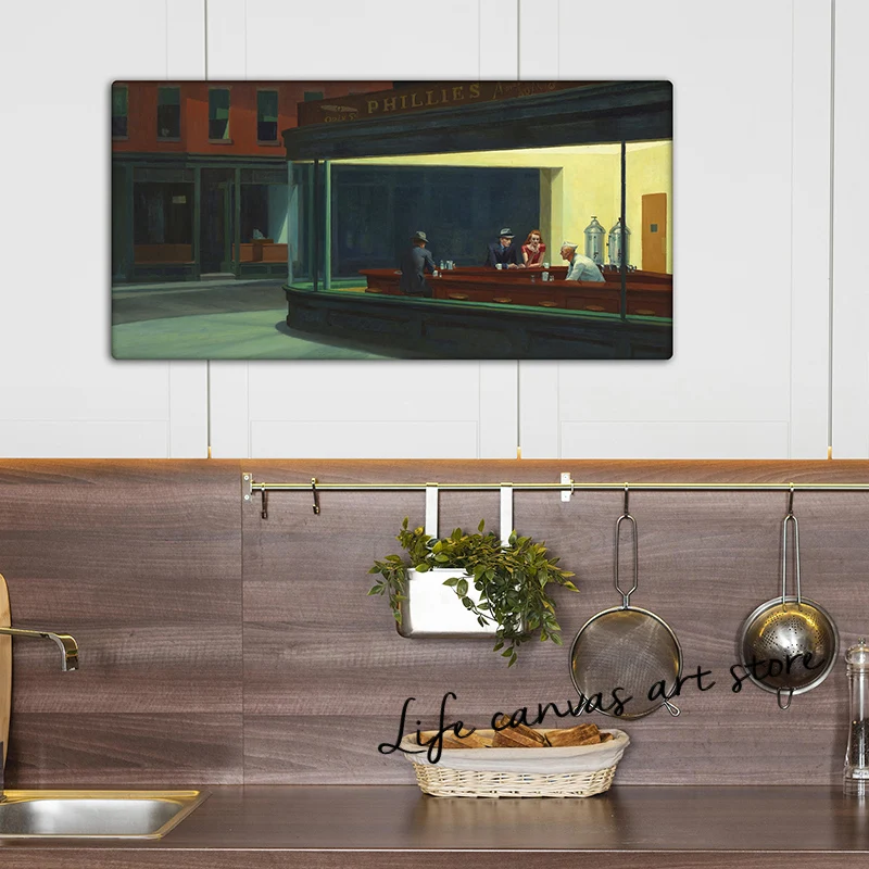 Vintage Classic Famous Nighthawks Edward Hopper 1942 Contemporary Art Poster Canvas Painting Wall Print Picture Room Home Decor