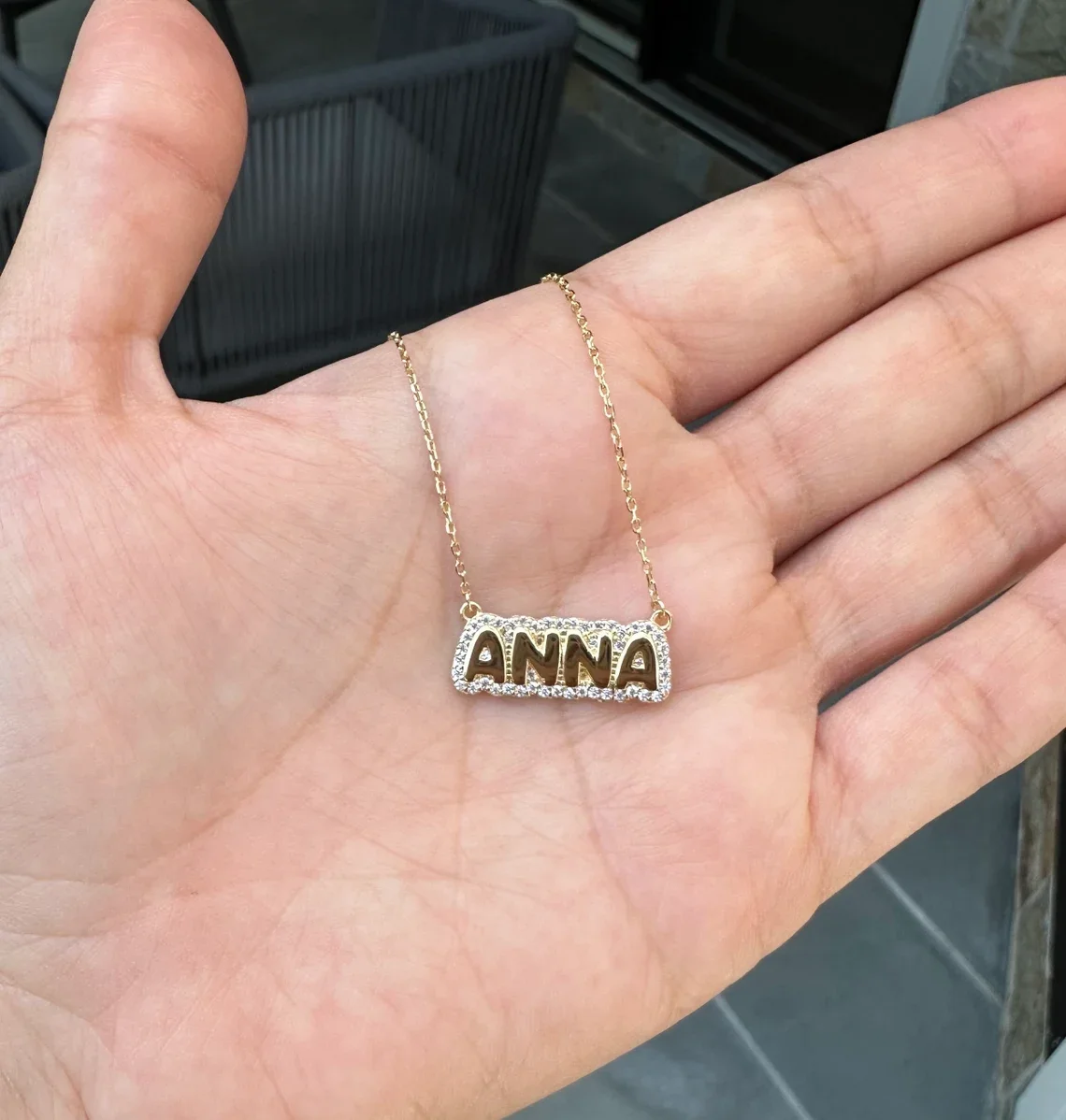 

Personalized 3D Bubble Name Necklace 18K Gold Plated Zircon Border Custom Nameplate Pendant Unique Jewelry Gift for Women