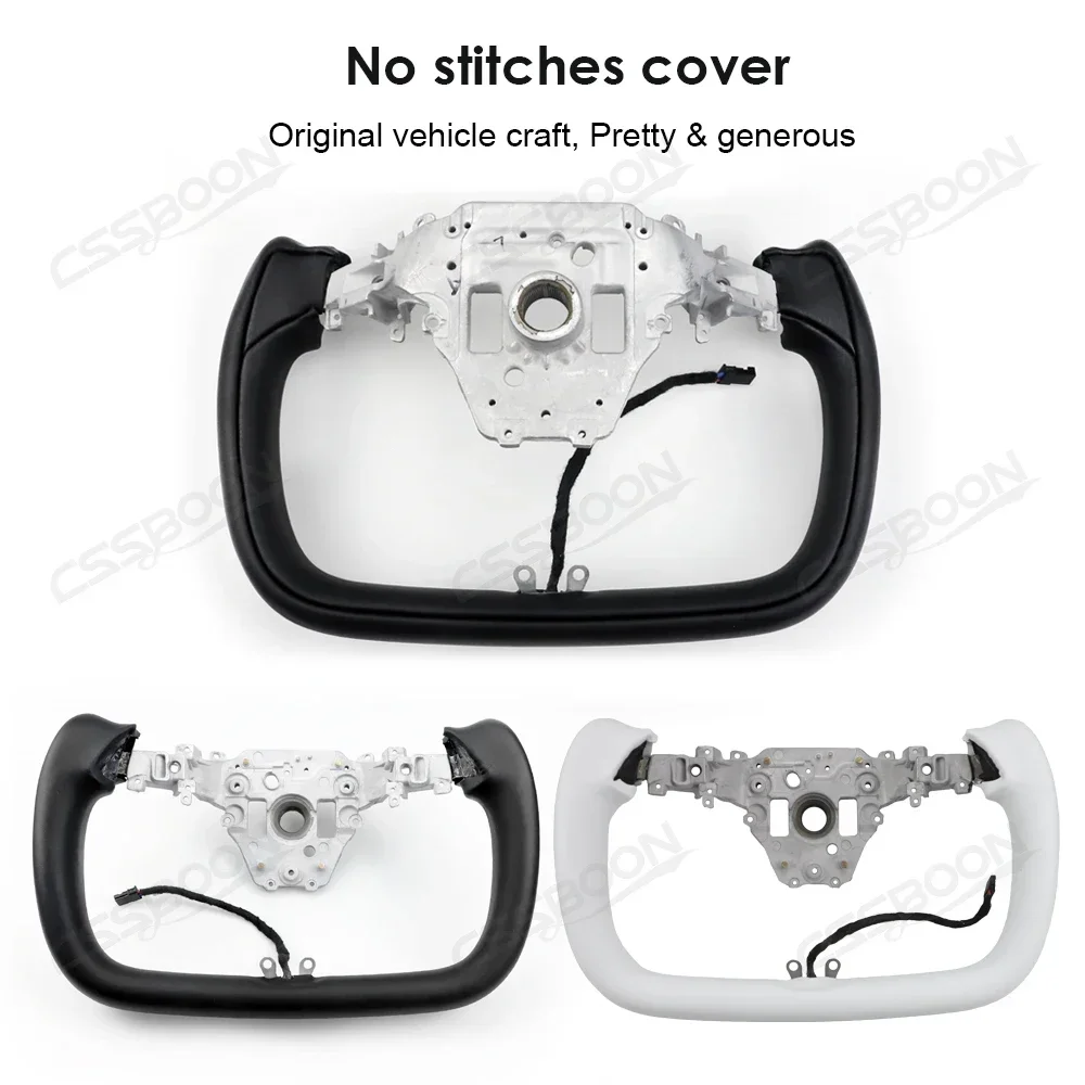 Nuovo modello Y volante con giogo modificato con riscaldamento per accessori personalizzati Tesla Maniglia per auto da corsa in pelle bianca nera