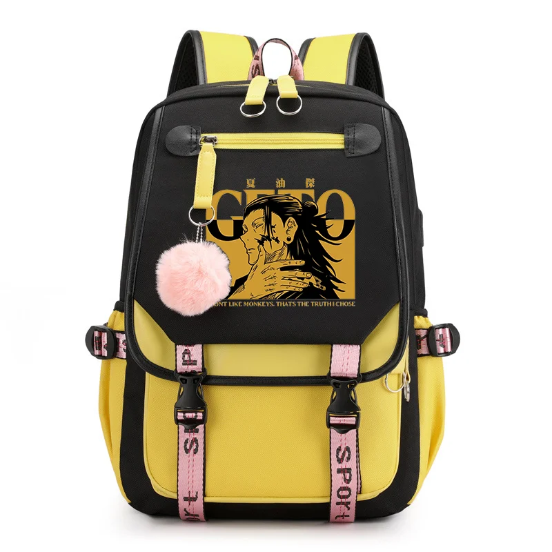 Anime geto suguru legal padrão mochila adolescente rua legal mochila de alta qualidade usb zíper mochila anime mochilas