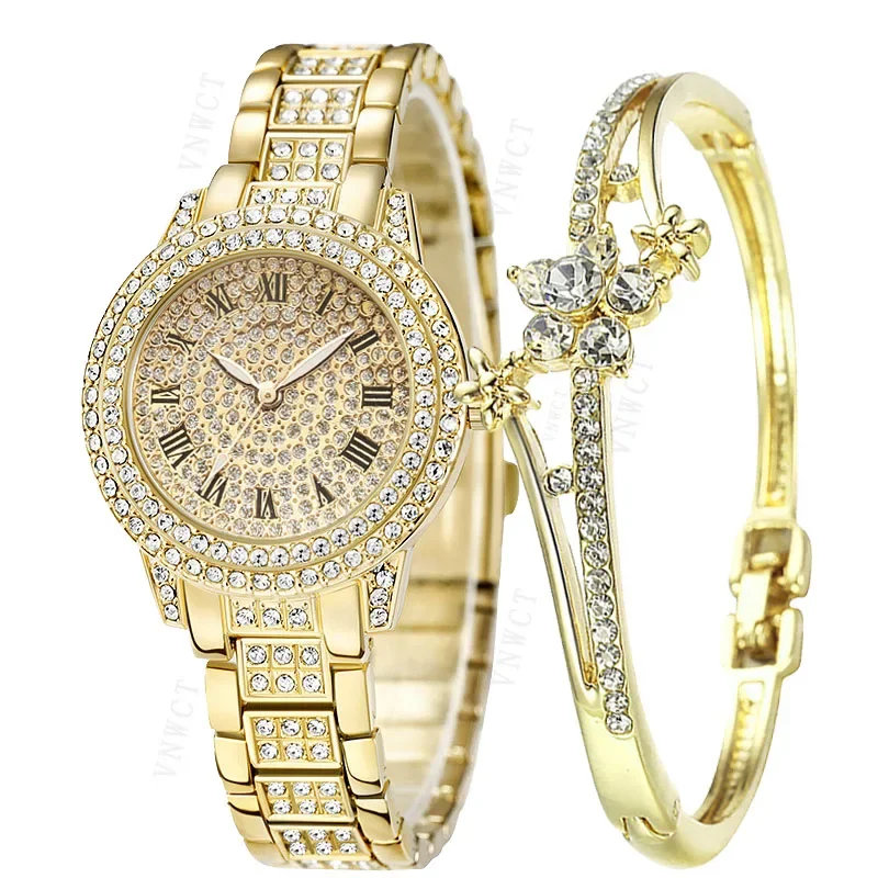 Hot Fashion Women Luxury Diamond Watches Bracelet Ladies Quartz Watch Rose Gold Womens Wristwatch Shiny Crystal Reloj Mujer