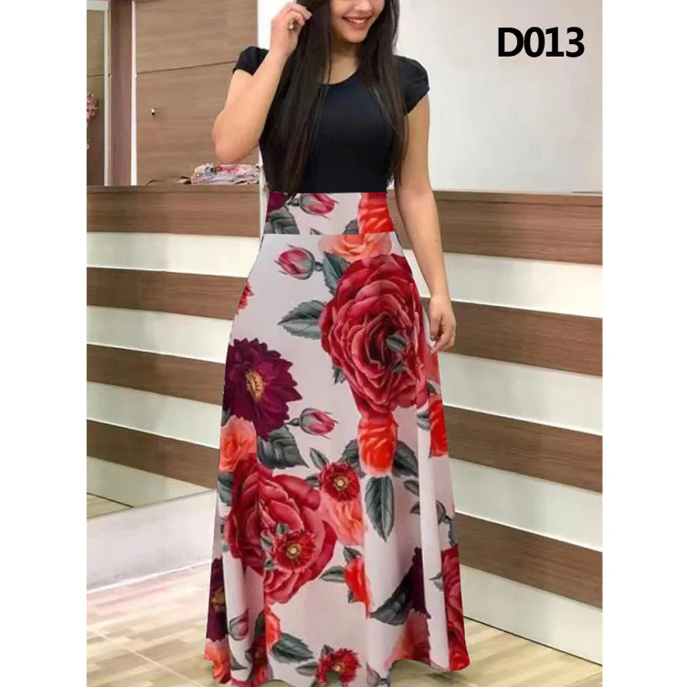 Zomer Dames Maxi Vestido Casual Print Korte Mouwen Ronde Hals Jurk Gewaad Ropa De Mujer Night Club Sexy Outfits Voor Femini