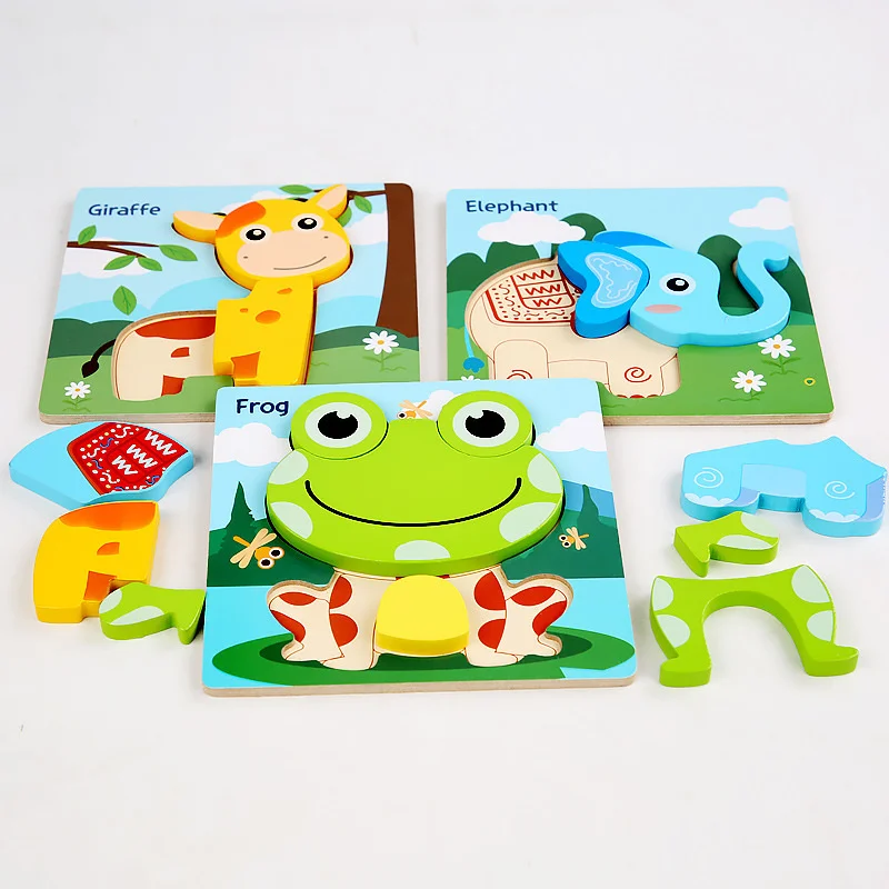 3D Wooden Puzzle Baby Wooden Toys Thick Cartoon Animal Vehicle Intelligence Wooden Puzzle Educational Toys For Children Gifts