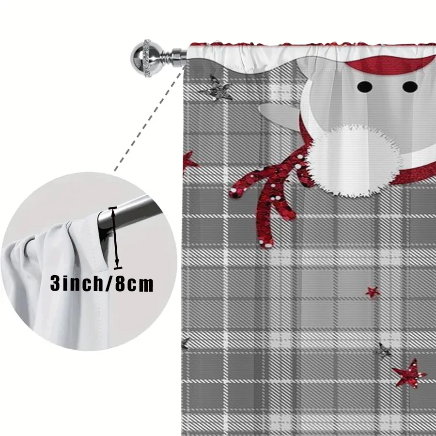 2PCS Gray Plaid Christmas Reindeer Curtains, Upside Down Deer Head Red Stars Winter Holiday Window Drapes for Bedroom Decor
