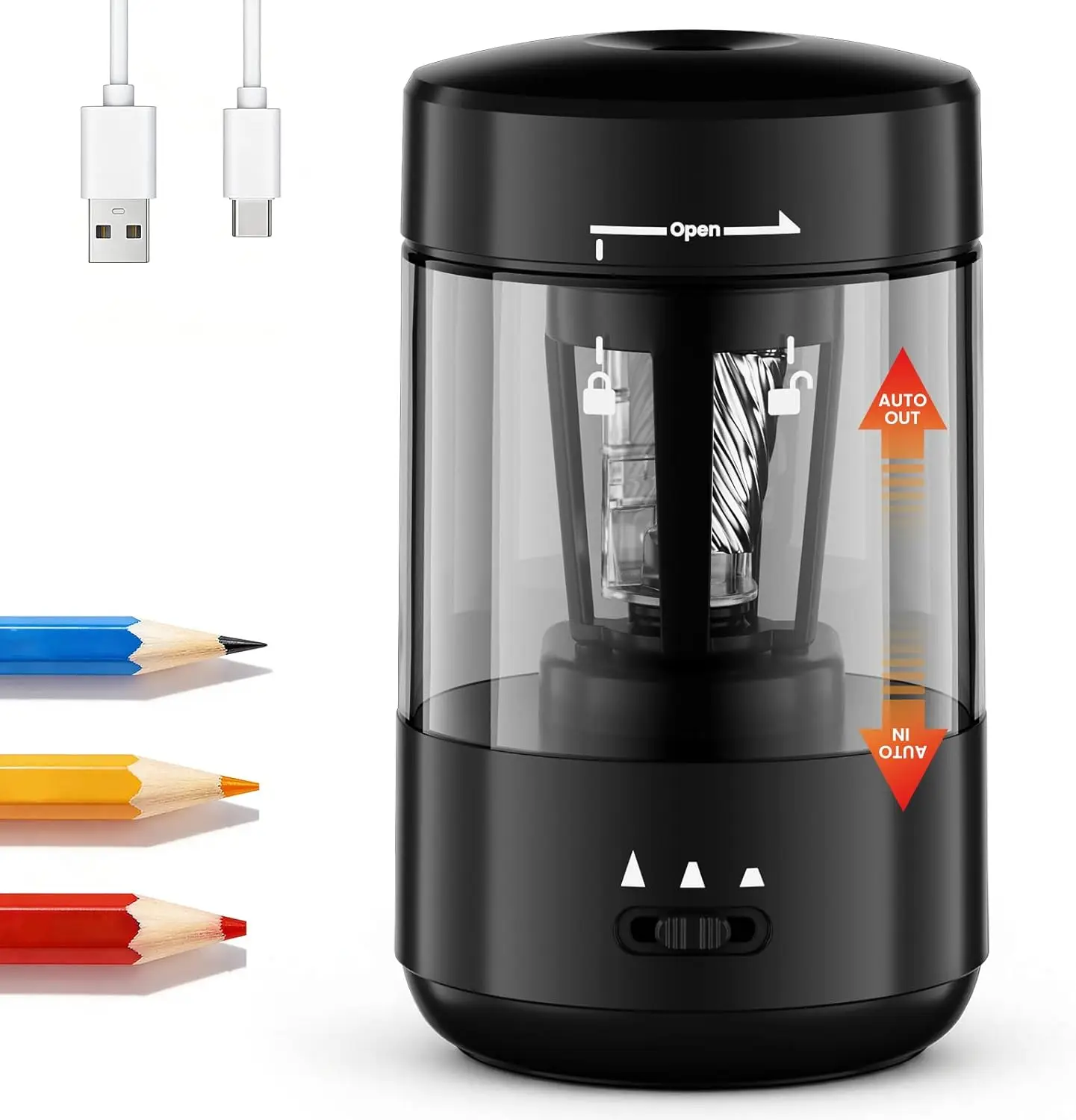 

Автоматическая электрическая точилка для карандашей 6-8 мм, с зарядкой Type-C, регулируемые настройки, портативная для дома и школы