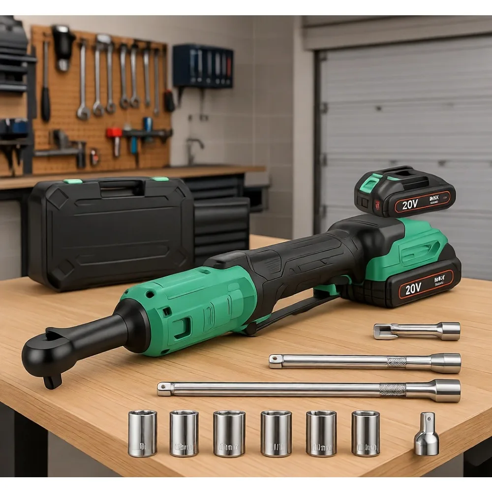 

Аккумуляторный гайковерт 20В, 3/8 дюйма, 400 об/мин, с LED-подсветкой, 2 батареи, зарядное устройство, насадки