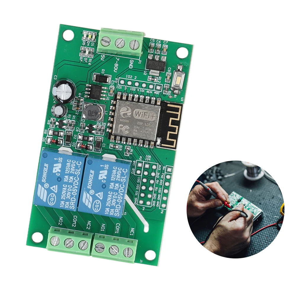 

ESP8266 WIFI ESP-12F Development Board Dual Channel Wireless Smart Relay Module DC 5V 10A PCB Relay Module for Smart Home