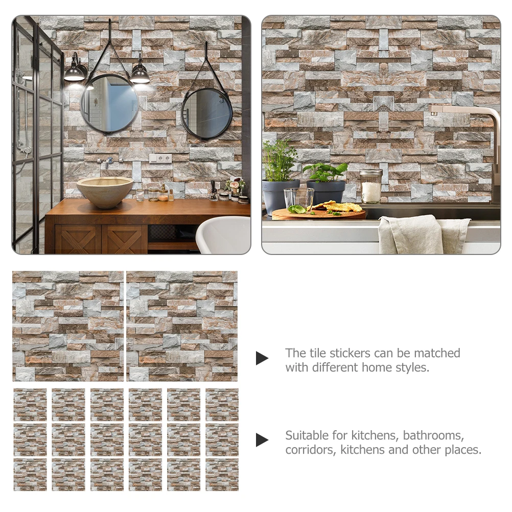 

20 Sheets Vintage Tile Decals Peel Stick Wall Tiles Decorative Stickers for Kitchen Bathroom Living Room Removable Adhesive Wall