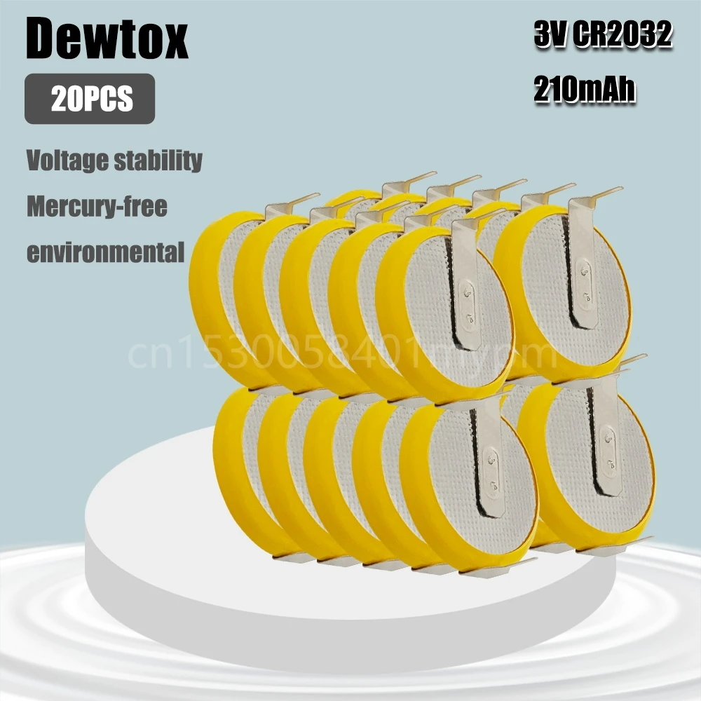 20PCS Dewtox CR2032 3V Lithium Battery In Line Horizontal Solder Pin Battery for Metronome Battery for Musical Instruments