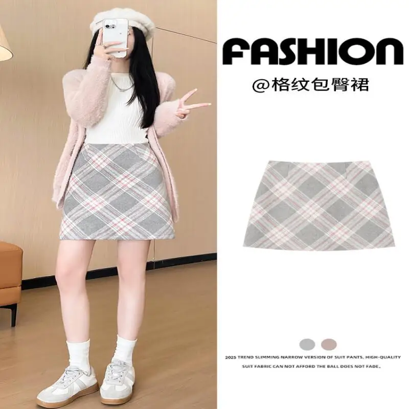 

Kawaii Girl Модные топы Сексуальная юбка-миди A Line Короткая юбка Женская облегающая клетчатая шерстяная юбка с высокой талией на осень-зиму