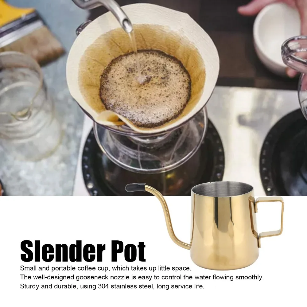 304 Stainless Steel Stainless Steel Slender Pot Food Grade Material Mini Size Gooseneck Kettle Bright Titanium Gold